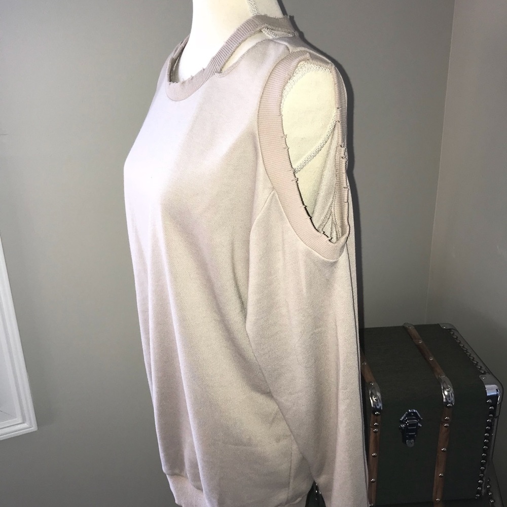 Distressed Cold-Shoulder Sweatshirt - Picture 2 of 6